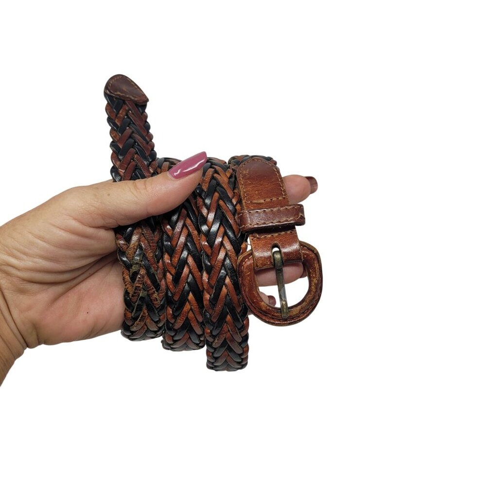 Vtg Handmade Western Braided Leather Belt Sz L‎ Dark Brown Black 38" Turkey